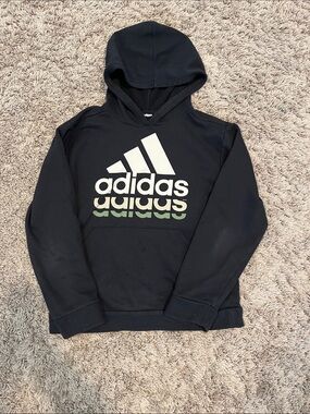 adidas Black Hoodie with White and Light Green Logo
